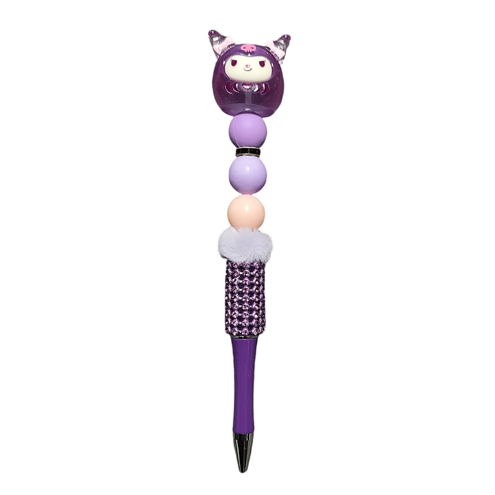 Kuromi Sanrio Bling Beaded Ballpoint Twist Pen Purple Topper